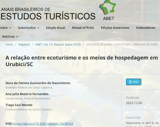 100º artigo trata da relação entre ecoturismo e meios de hospedagem em Urubici